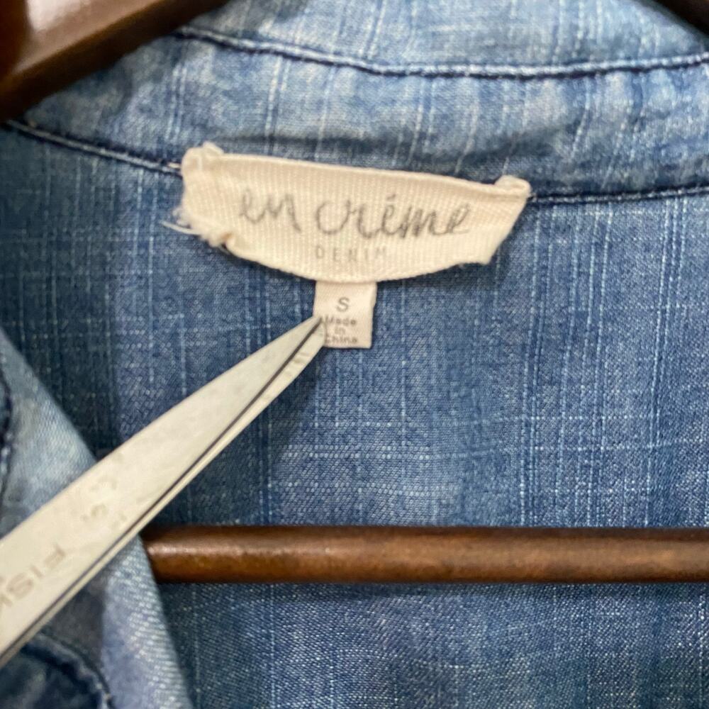 En Creme Womens S Embroidered Floral Chambray Denim Shirt Tunic Long Sleeve - Picture 10 of 14